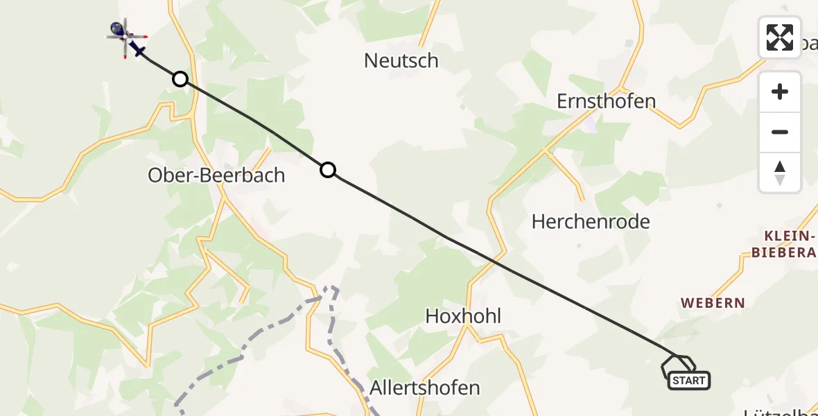 Flugroute Polizeihubschrauber Modautal - Mühltal, 10 September 2026, 08:47