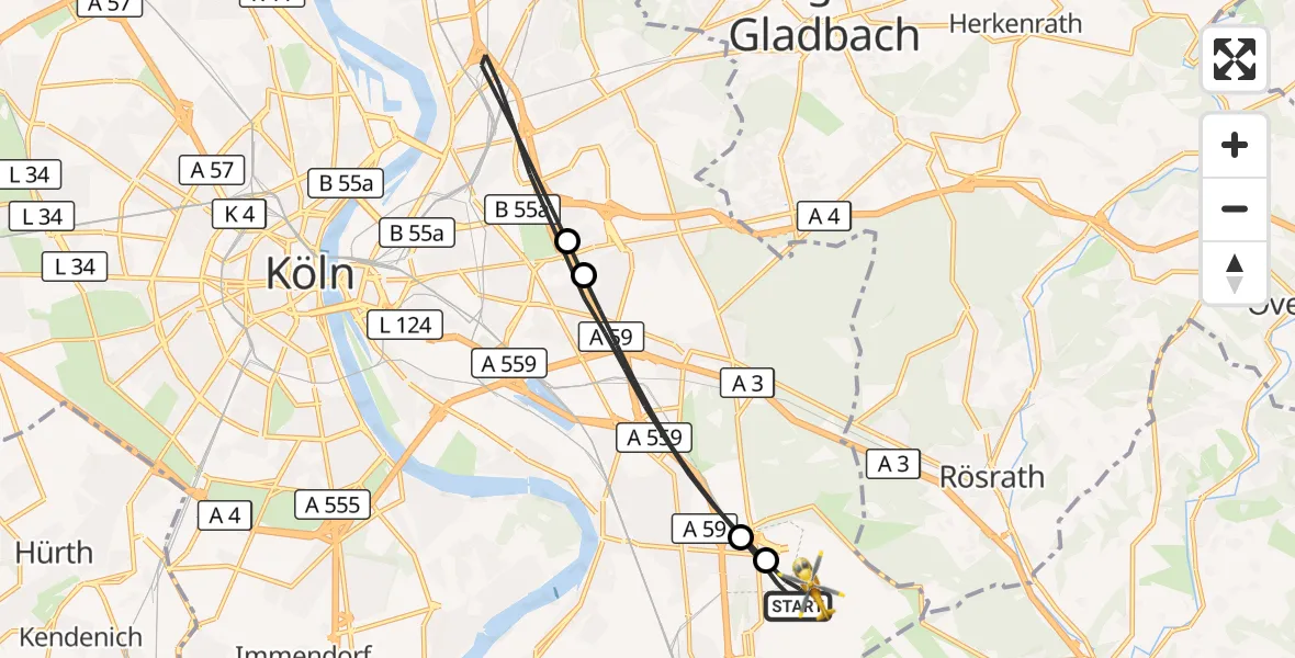 Flugroute Rettungshubschrauber Köln Bonn Flughafen - Köln Bonn Flughafen, 10 September 2026, 08:52