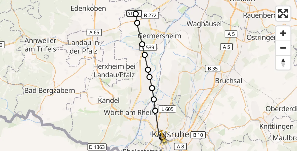 Flugroute Ambulanzhubschrauber Freisbach - Sankt Vincentius Hospital, 10 September 2026, 08:54