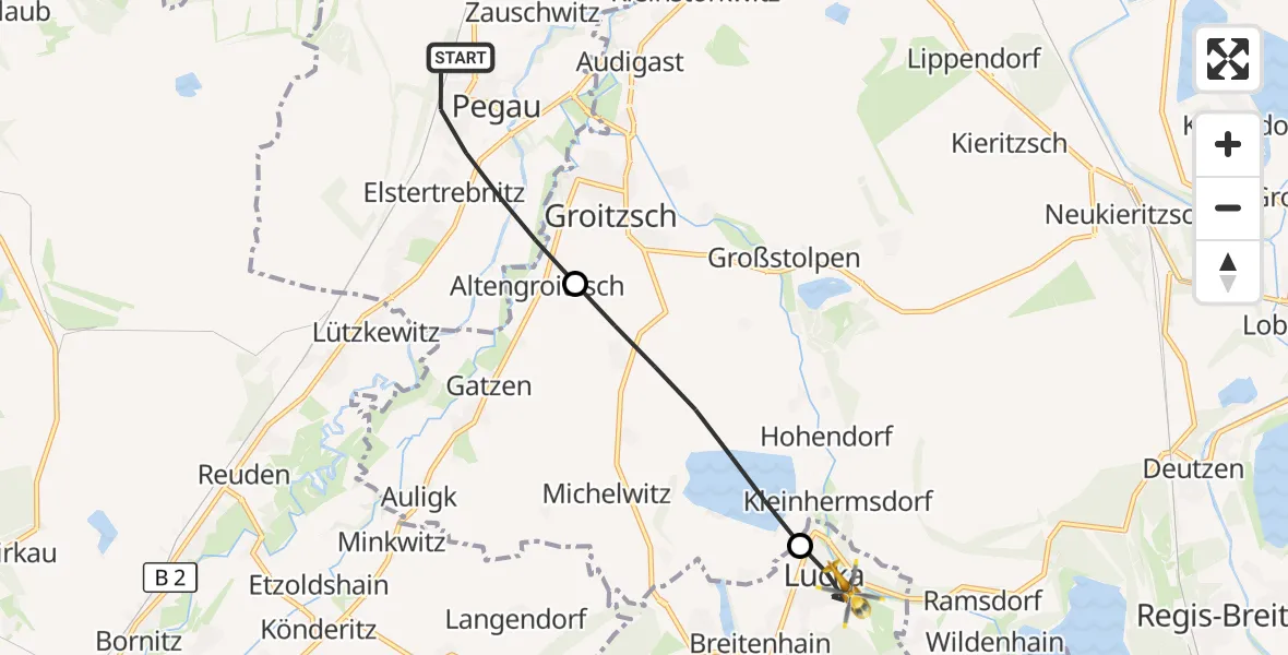 Flugroute Rettungshubschrauber Pegau - Lucka, 10 September 2026, 08:56