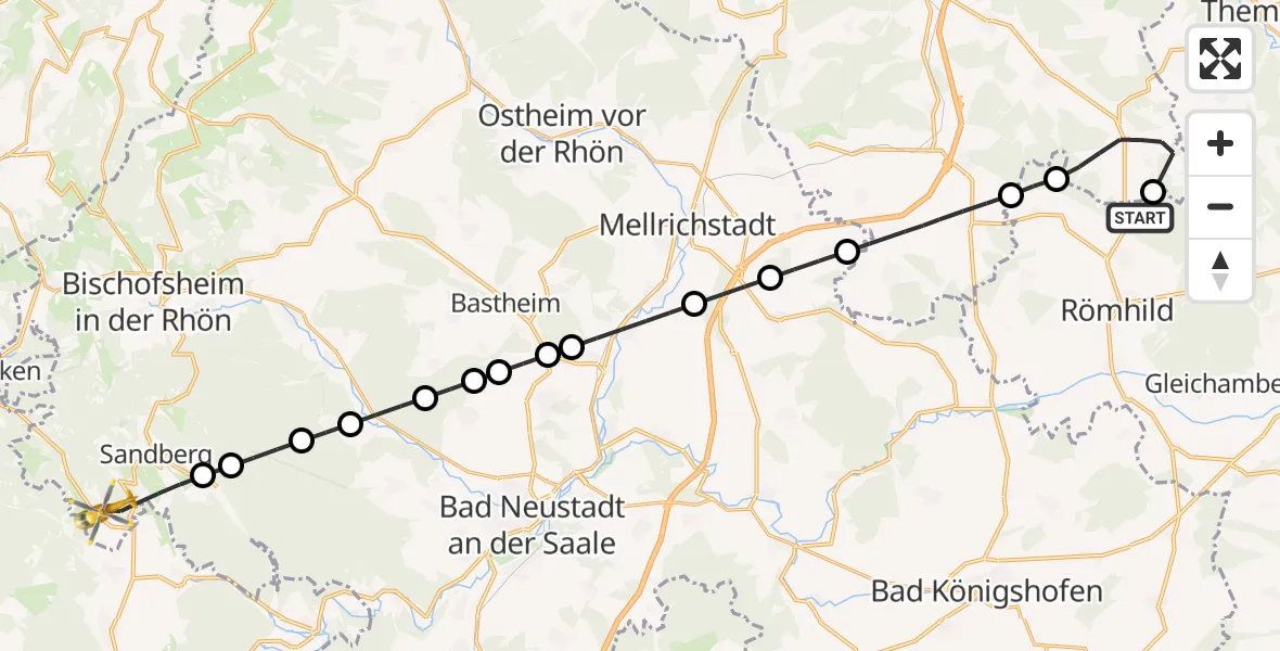 Flugroute Rettungshubschrauber Römhild - Sandberg, 10 September 2026, 08:57