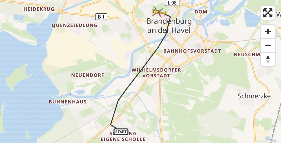 Flugroute Rettungshubschrauber Brandenburg an der Havel - Brandenburg an der Havel, 10 September 2026, 08:58