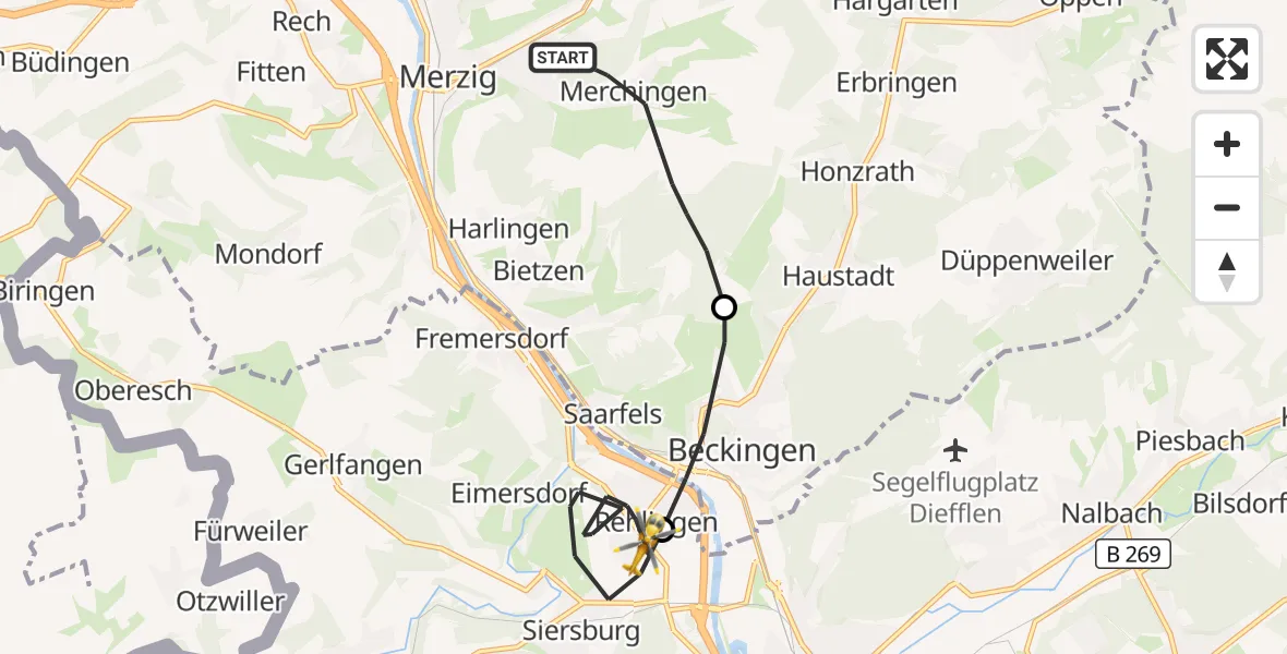 Flugroute Rettungshubschrauber Merzig - Rehlingen-Siersburg, 10 September 2026, 09:03