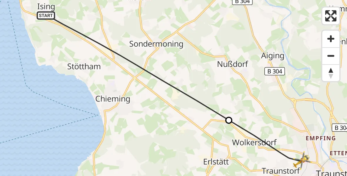 Flugroute Rettungshubschrauber Chieming - Traunstein Hospital, 10 September 2026, 09:10