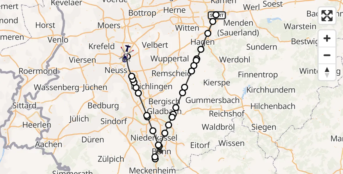 Flugroute Polizeihubschrauber Dortmund Flughafen - Düsseldorf Flughafen, 10 September 2026, 09:13