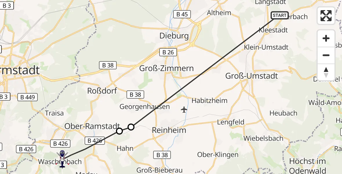 Flugroute Polizeihubschrauber Groß-Umstadt - Mühltal, 10 September 2026, 09:14