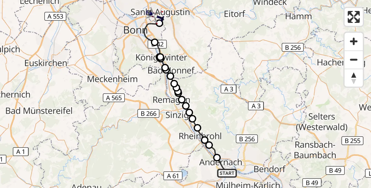 Flugroute Polizeihubschrauber Andernach - Sankt Augustin, 10 September 2026, 09:21