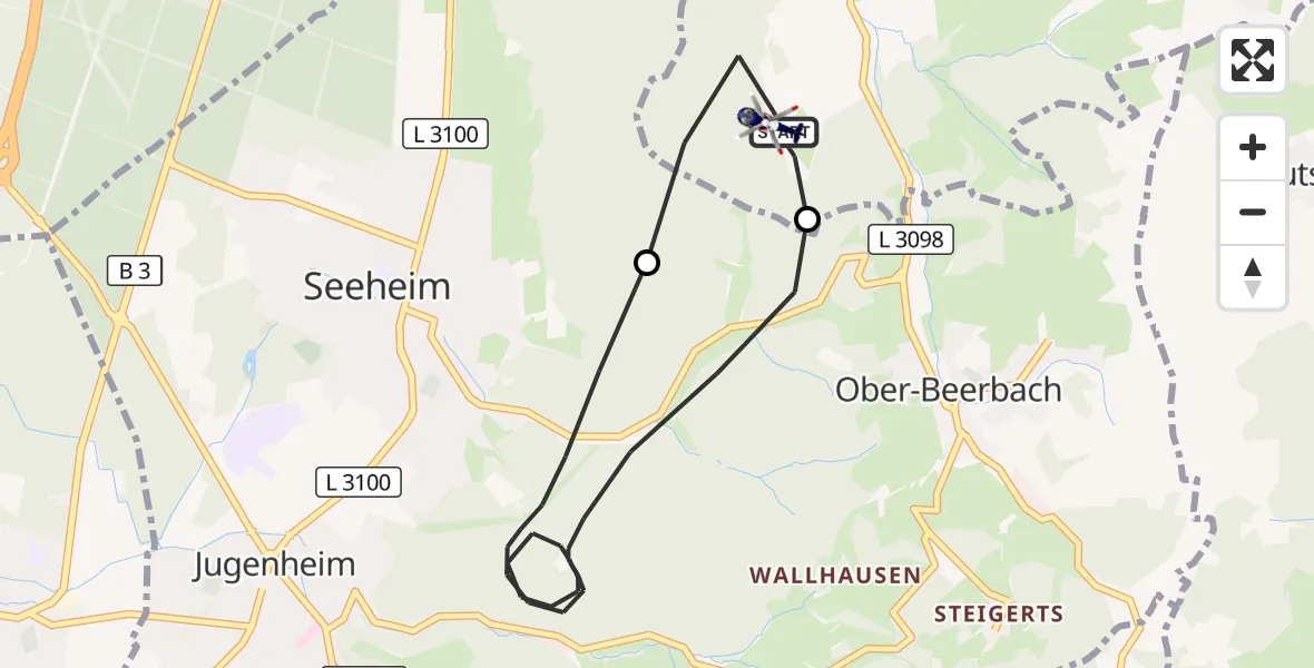 Flugroute Polizeihubschrauber Mühltal - Mühltal, 10 September 2026, 09:30
