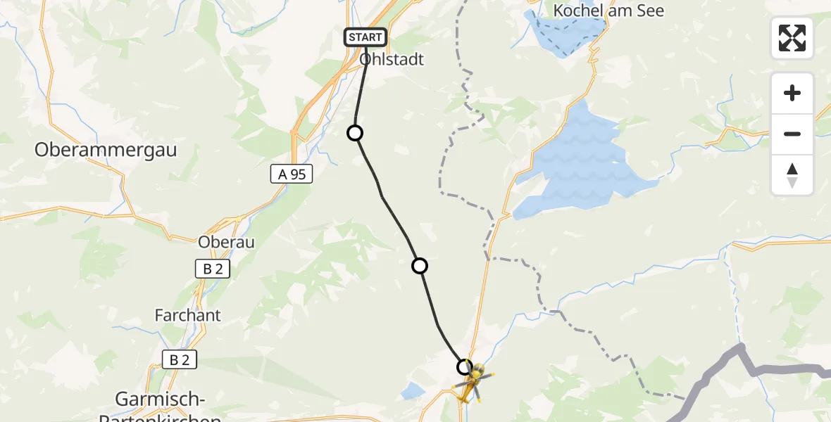 Flugroute Rettungshubschrauber Ohlstadt - Krün, 10 September 2026, 09:33