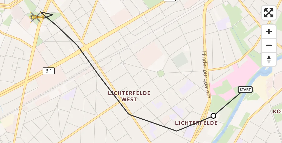 Flugroute Rettungshubschrauber Charité Clinic Benjamin Franklin Campus - Berlin, 10 September 2026, 09:40