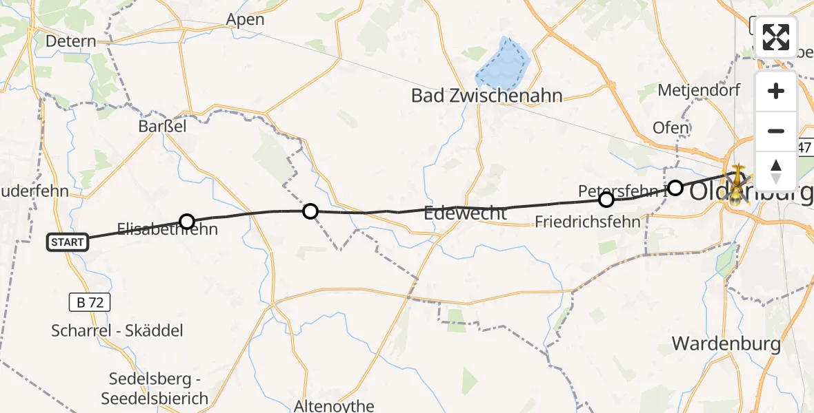 Flugroute Rettungshubschrauber Saterland - Oldenburg (Oldb), 10 September 2026, 09:41