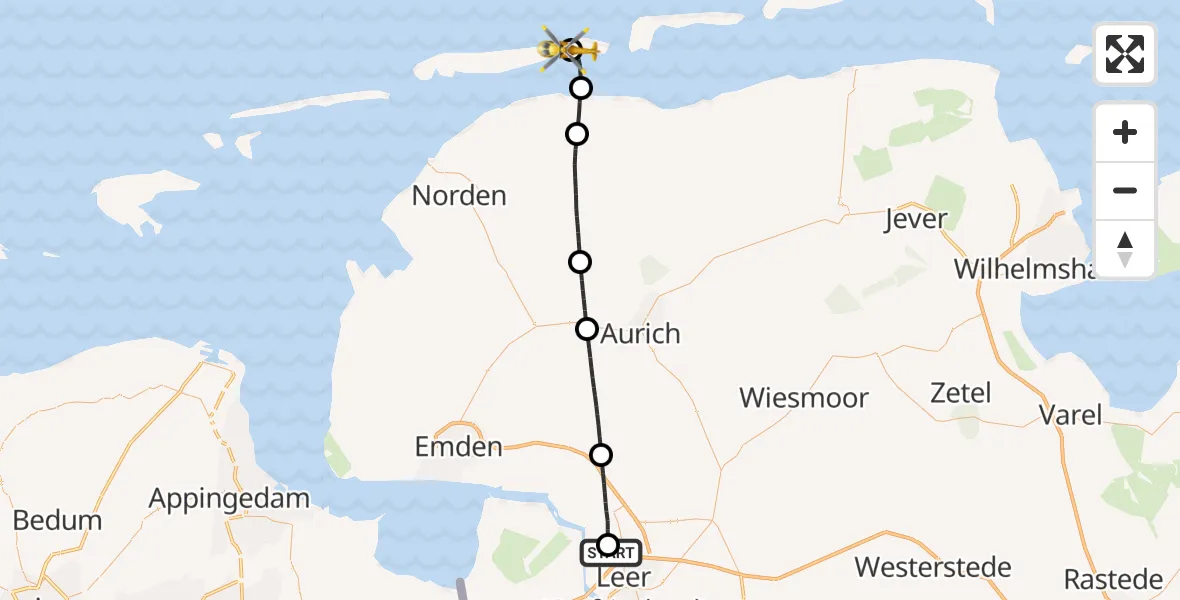 Flugroute Ambulanzhubschrauber Flugplatz Leer-Papenburg - Baltrum Flughafen, 10 September 2026, 09:42