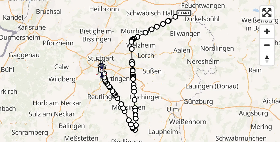 Flugroute Polizeihubschrauber Crailsheim - Flughafen Stuttgart, 10 September 2026, 09:42