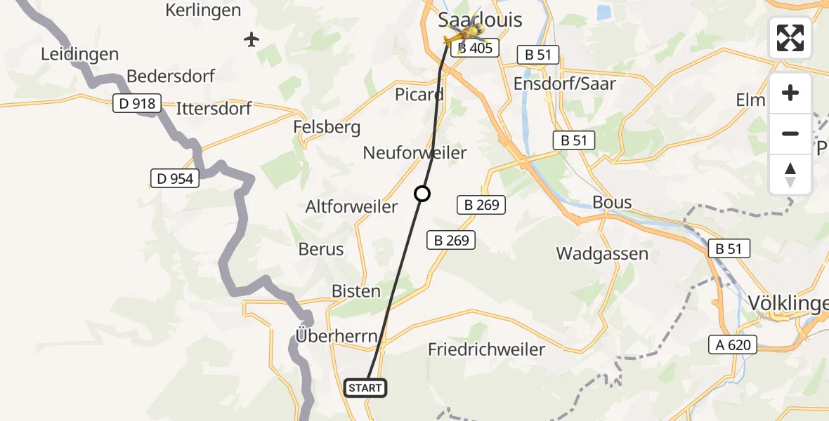 Flugroute Rettungshubschrauber Überherrn - Saarlouis, 10 September 2026, 09:55