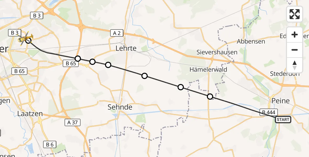 Flugroute Rettungshubschrauber Peine - Hannover Luftrettung Hubschrauberlandeplatz (Christoph 4), 10 September 2026, 09:57