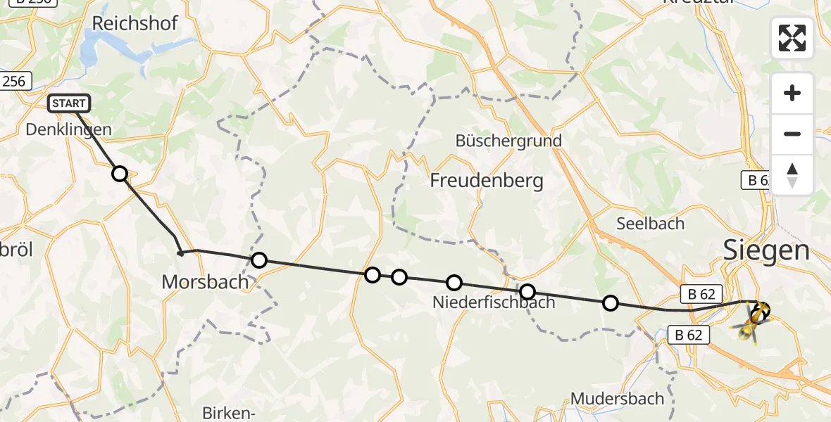 Flugroute Rettungshubschrauber Reichshof - Evangelisches Jung-Stilling Hospital, 10 September 2026, 09:59