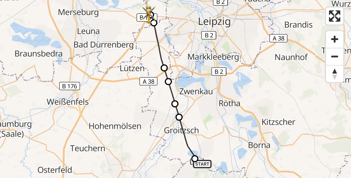 Flugroute Rettungshubschrauber Lucka - ADAC Air Rescue Station Leipzig/Schkeuditz-Dölzig Hubschrauberlandeplatz (Christoph 61), 10 September 2026, 10:06