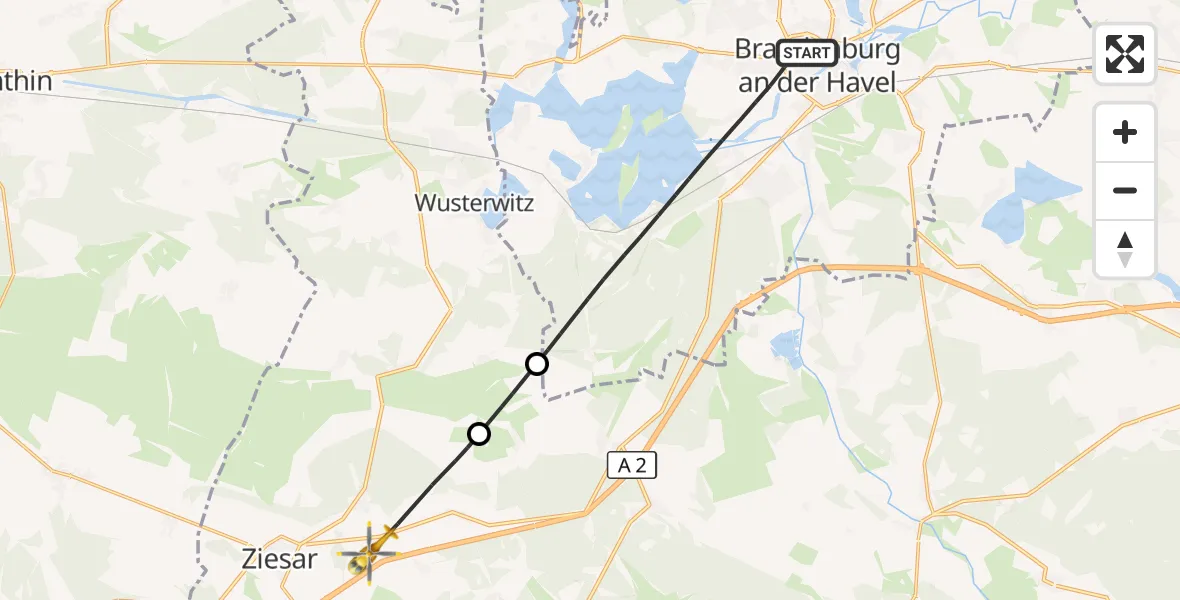 Flugroute Rettungshubschrauber Brandenburg an der Havel - Ziesar, 10 September 2026, 10:06