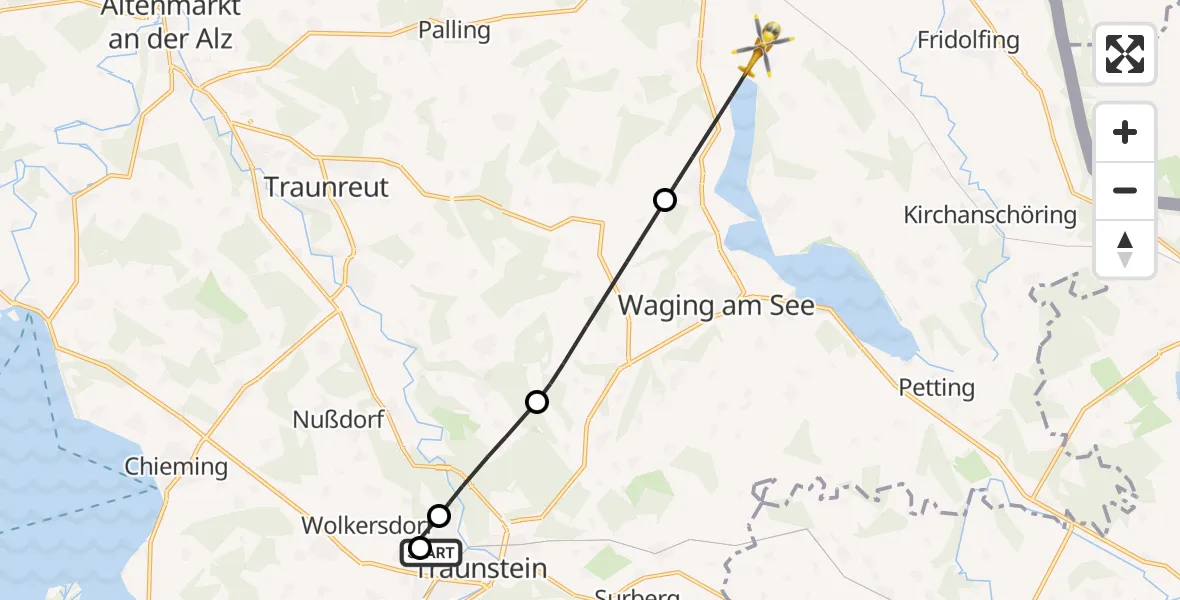 Flugroute Rettungshubschrauber Traunstein Hospital - Tittmoning, 10 September 2026, 10:18