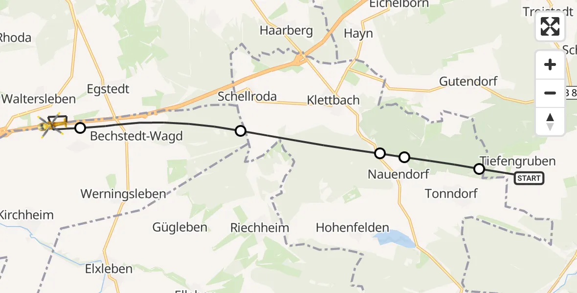 Flugroute Ambulanzhubschrauber Bad Berka - Erfurt, 10 September 2026, 10:19