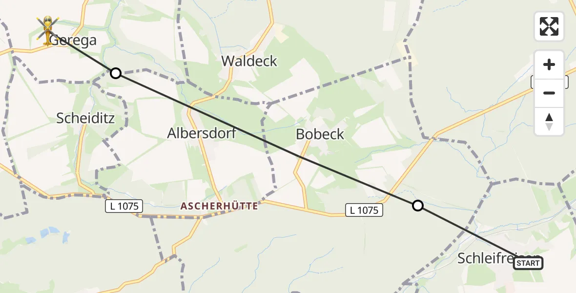 Flugroute Rettungshubschrauber Schleifreisen - Bürgel, 10 September 2026, 10:25
