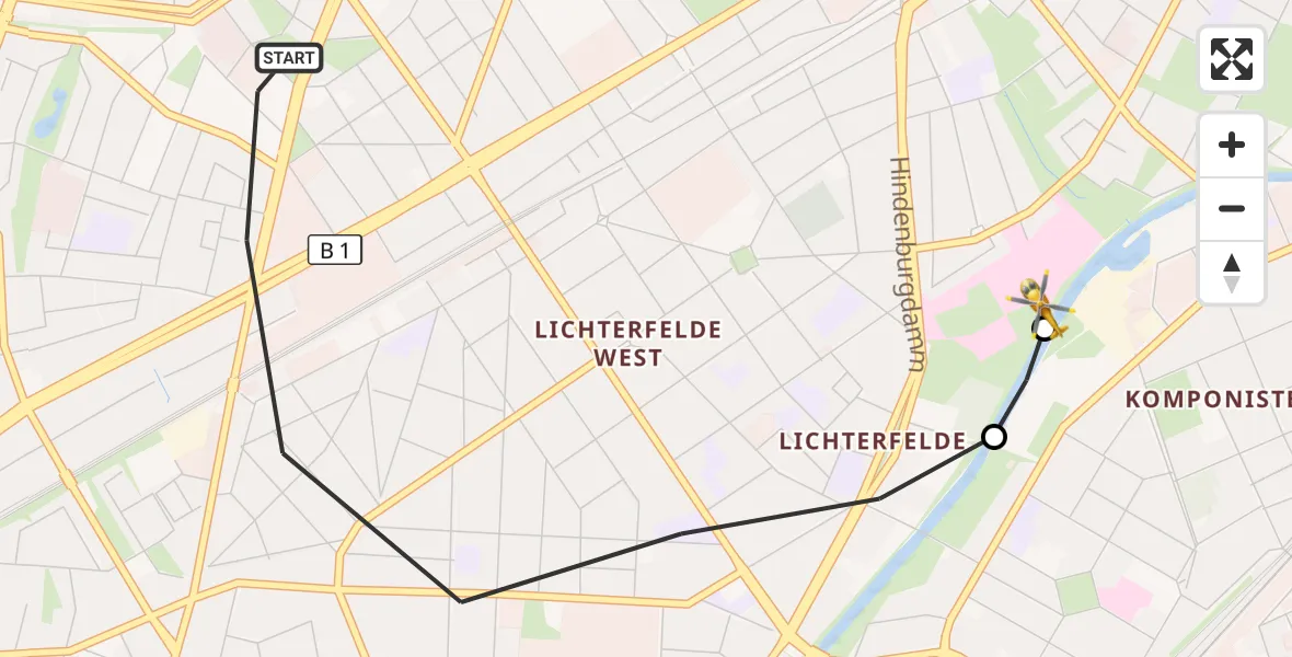 Flugroute Rettungshubschrauber Berlin - Charité Clinic Benjamin Franklin Campus, 10 September 2026, 10:27