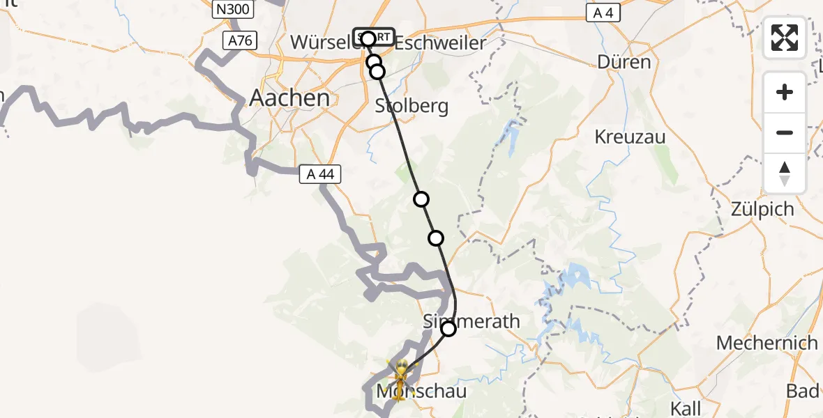 Flugroute Rettungshubschrauber Aachen-Merzbrück Flughafen - Monschau, 10 September 2026, 10:33