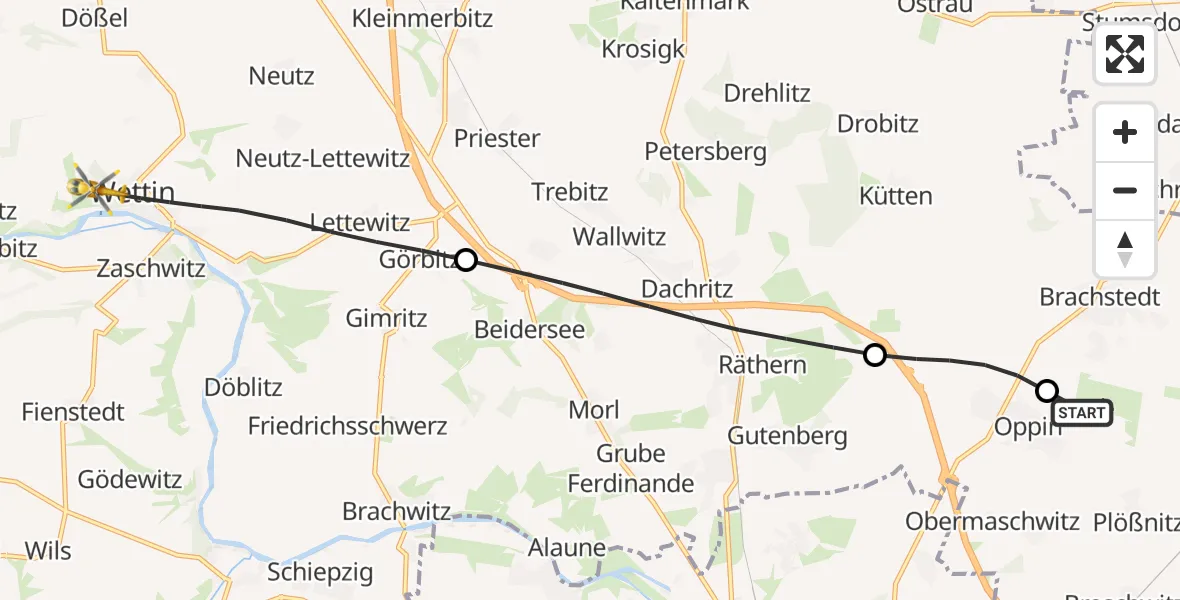 Flugroute Rettungshubschrauber Halle-Oppin Flugplatz - Wettin-Löbejün, 10 September 2026, 10:38