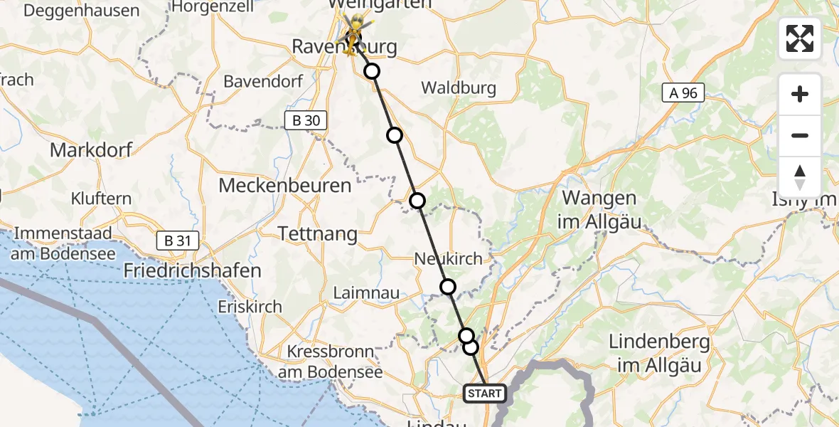 Flugroute Rettungshubschrauber Weißensberg - Sankt Elisabeth Hospital, 10 September 2026, 10:38