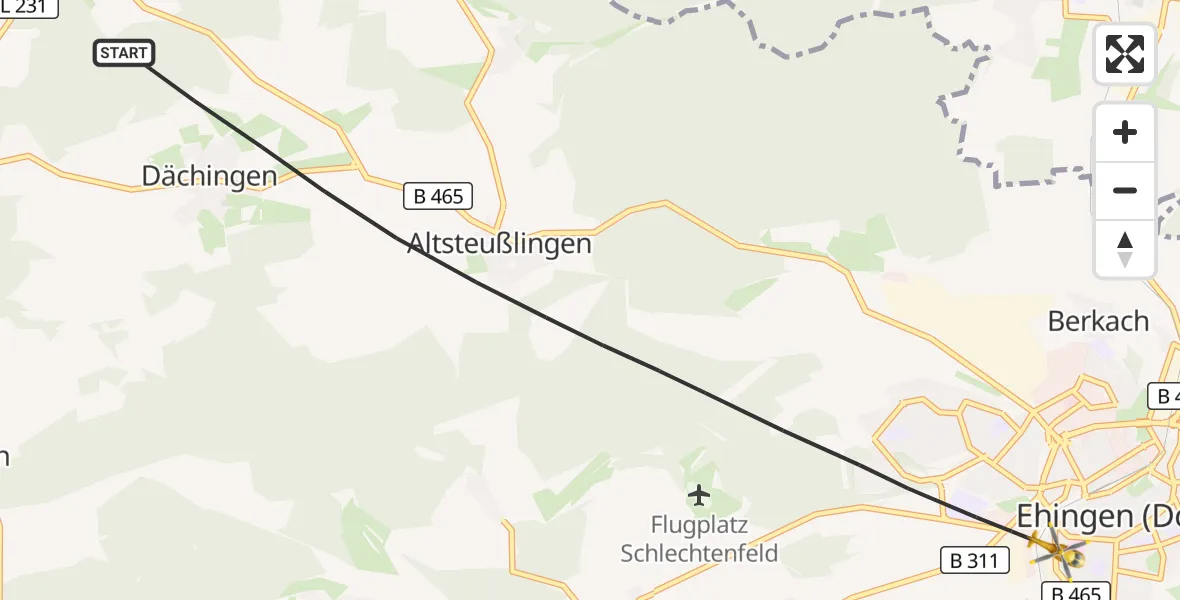 Flugroute Rettungshubschrauber Ehingen (Donau) - Ehingen (Donau), 10 September 2026, 10:40