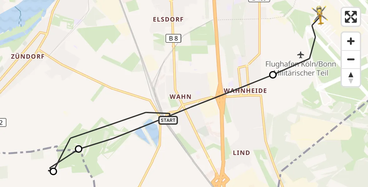Flugroute Rettungshubschrauber Köln - Köln Bonn Flughafen, 10 September 2026, 10:49
