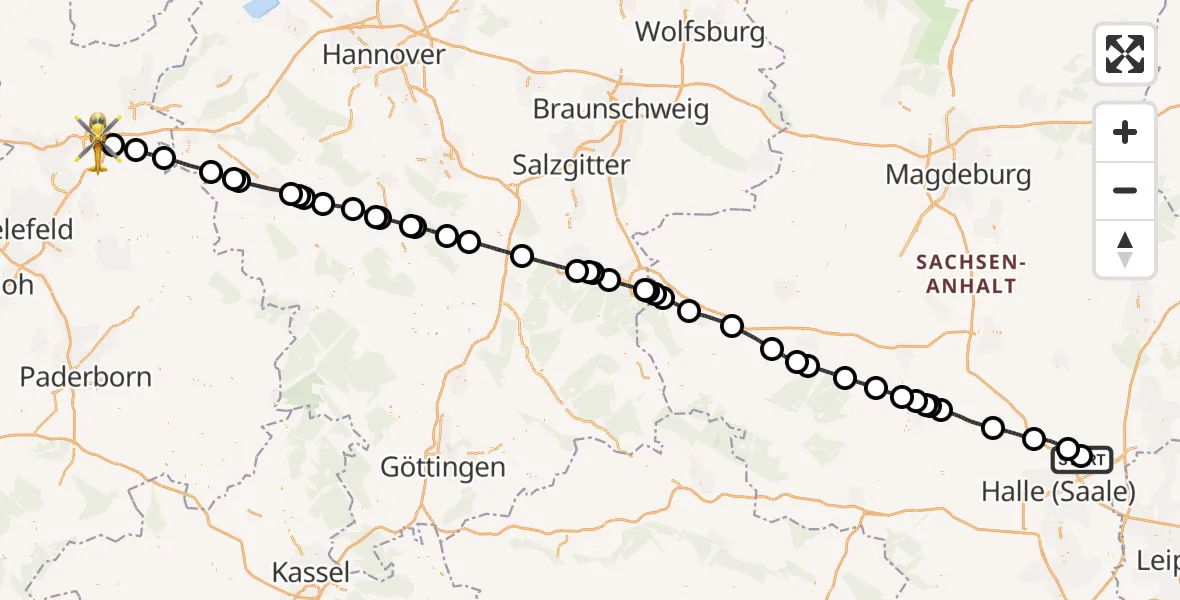 Flugroute Rettungshubschrauber Halle-Oppin Flugplatz - Bad Oeynhausen, 10 September 2026, 10:52