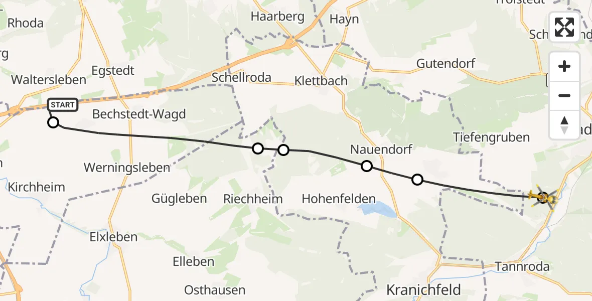 Flugroute Ambulanzhubschrauber Erfurt - Bad Berka, 10 September 2026, 10:53
