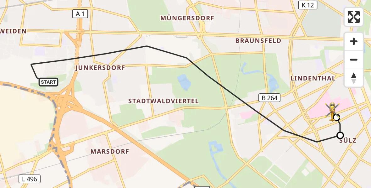 Flugroute Ambulanzhubschrauber Köln - Köln University Hospital, 10 September 2026, 11:01