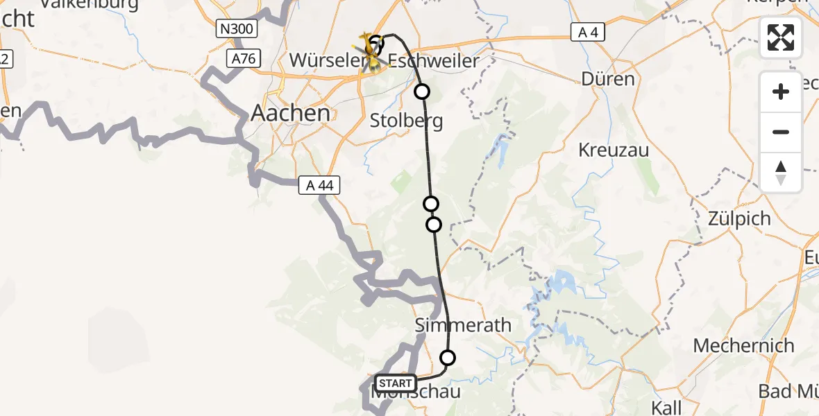 Flugroute Rettungshubschrauber Monschau - Aachen-Merzbrück Flughafen, 10 September 2026, 11:04