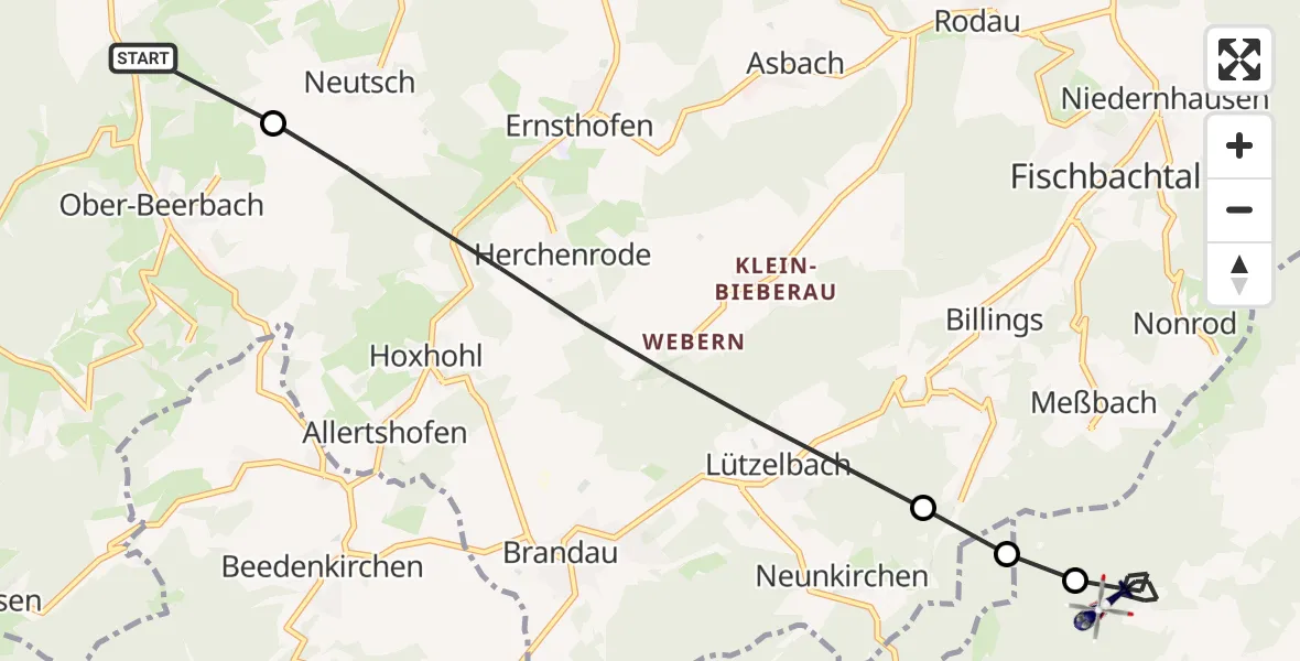 Flugroute Polizeihubschrauber Mühltal - Fränkisch-Crumbach, 10 September 2026, 11:24
