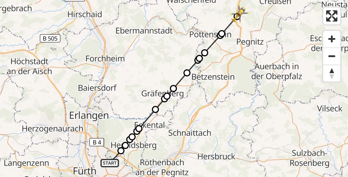Flugroute Ambulanzhubschrauber Flughafen Nuremberg - Pegnitz, 10 September 2026, 11:24