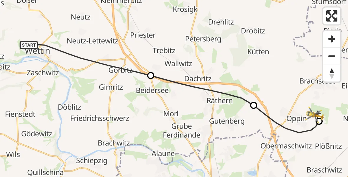 Flugroute Rettungshubschrauber Wettin-Löbejün - Halle-Oppin Flugplatz, 10 September 2026, 11:26