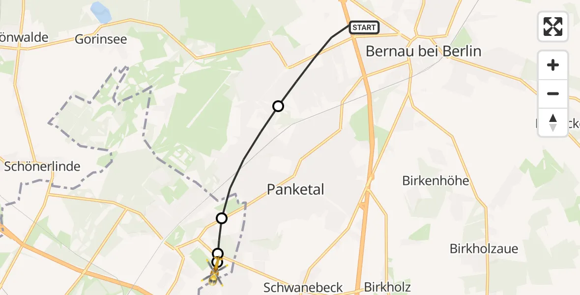 Flugroute Rettungshubschrauber Bernau bei Berlin - Helios Clinic Berlin-Buch, 10 September 2026, 11:31