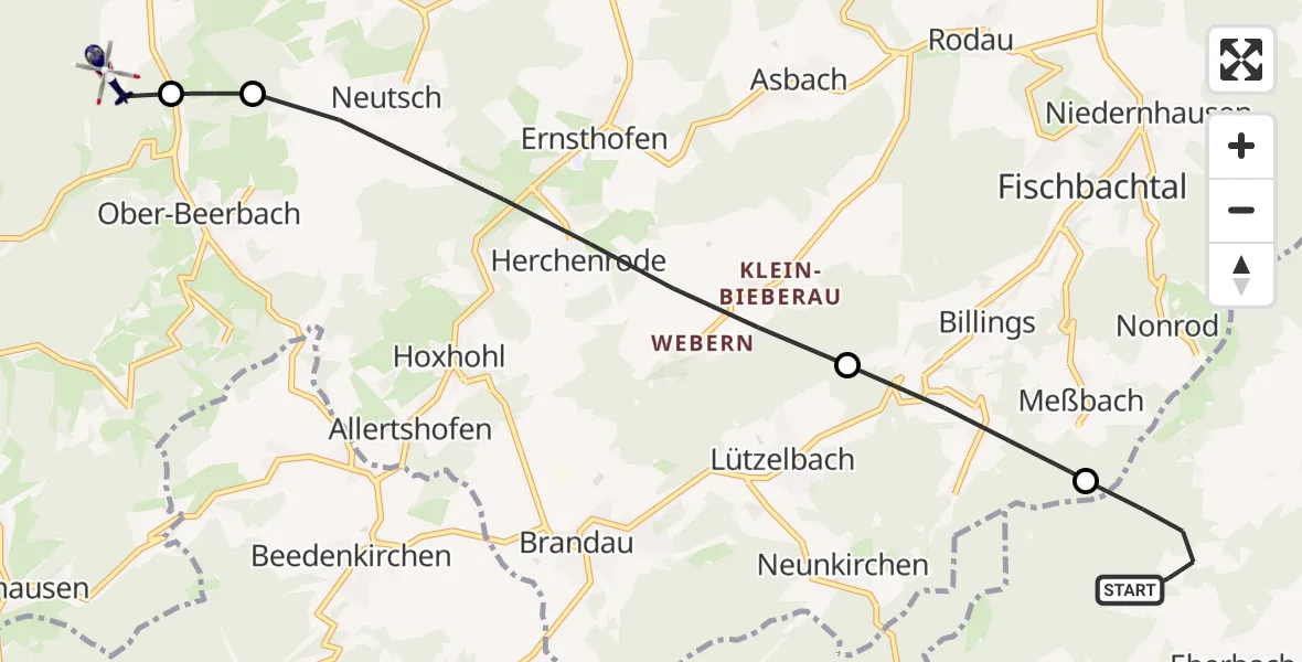 Flugroute Polizeihubschrauber Fränkisch-Crumbach - Mühltal, 10 September 2026, 11:36