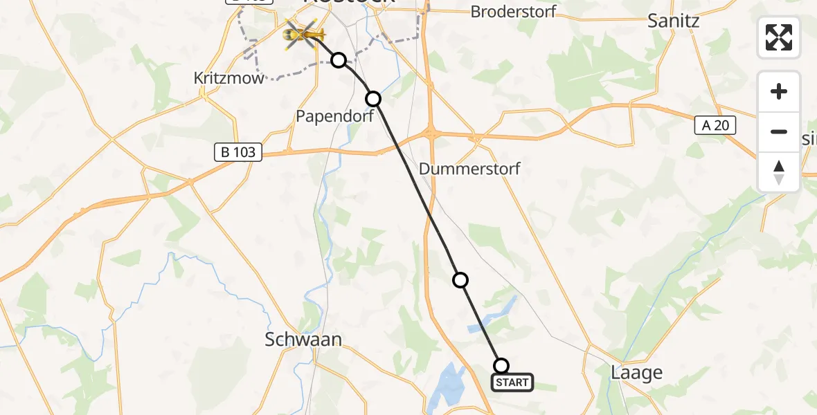 Flugroute Rettungshubschrauber Flughafen Rostock-Laage - Rostock, 10 September 2026, 11:40