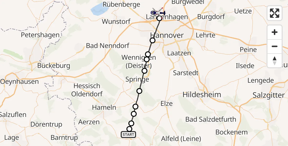 Flugroute Polizeihubschrauber Heyen - Flughafen Hannover, 10 September 2026, 11:46