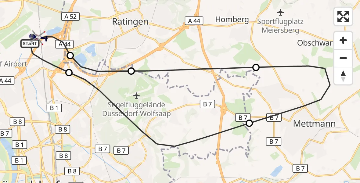 Flugroute Polizeihubschrauber Düsseldorf Flughafen - Düsseldorf Flughafen, 10 September 2026, 11:48