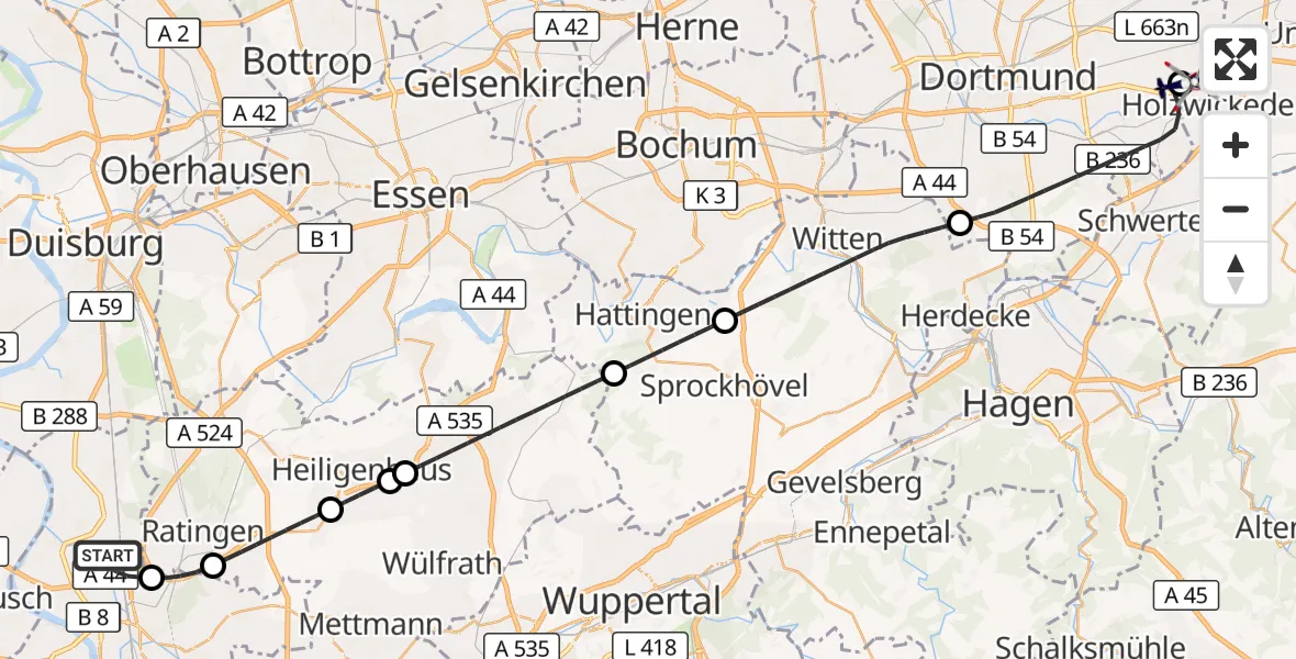 Flugroute Polizeihubschrauber Düsseldorf Flughafen - Dortmund Flughafen, 10 September 2026, 11:49
