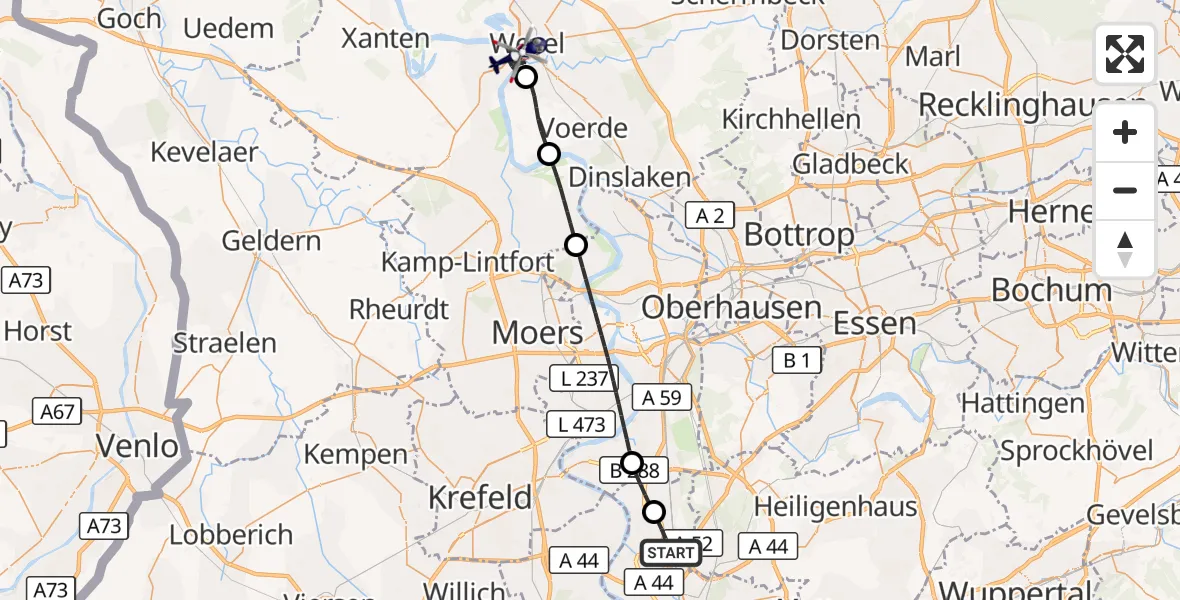 Flugroute Polizeihubschrauber Düsseldorf Flughafen - Wesel, 10 September 2026, 12:00