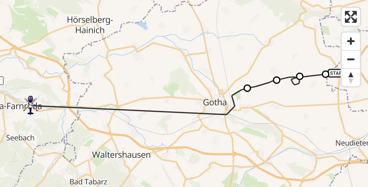 Flugroute Polizeihubschrauber Erfurt - Wutha-Farnroda, 10 September 2026, 12:05