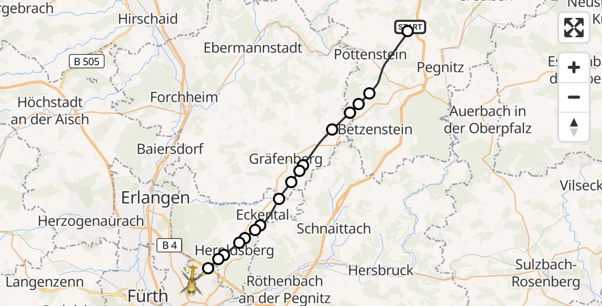 Flugroute Ambulanzhubschrauber Pegnitz - Flughafen Nuremberg, 10 September 2026, 12:16