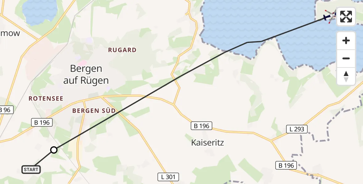 Flugroute Polizeihubschrauber Sehlen - Bergen auf Rügen, 10 September 2026, 12:18