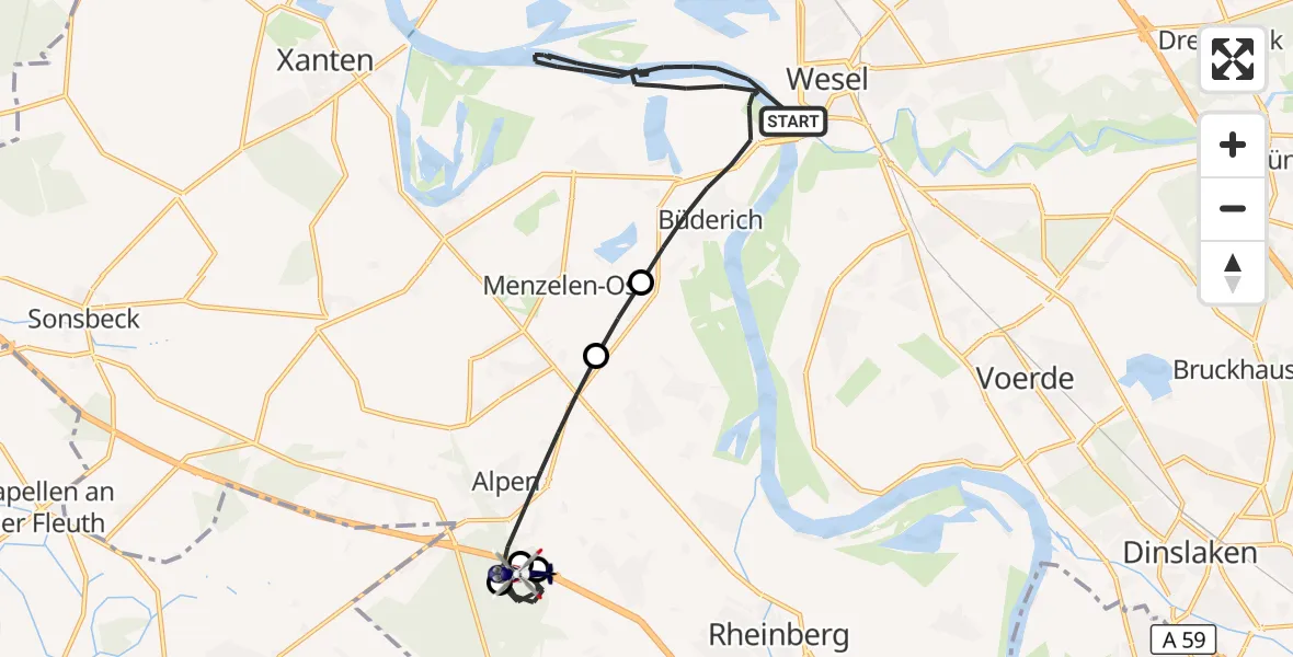 Flugroute Polizeihubschrauber Wesel - Kamp-Lintfort, 10 September 2026, 12:25
