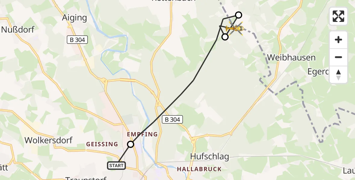 Flugroute Rettungshubschrauber Traunstein Hospital - Traunstein, 10 September 2026, 12:31